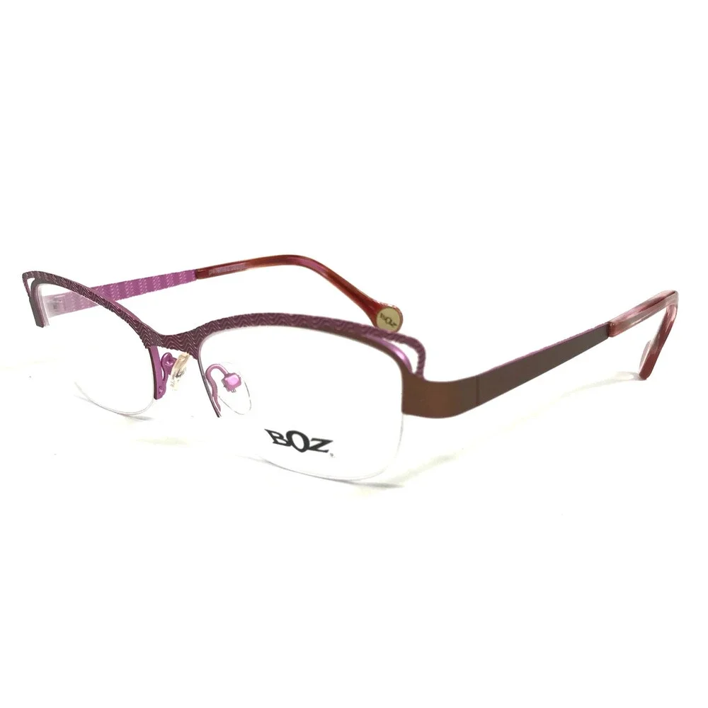 BOZ Eyeglasses Frames WELL 9082 Purple Brown Cat Eye Half Rim 52.5-18-140